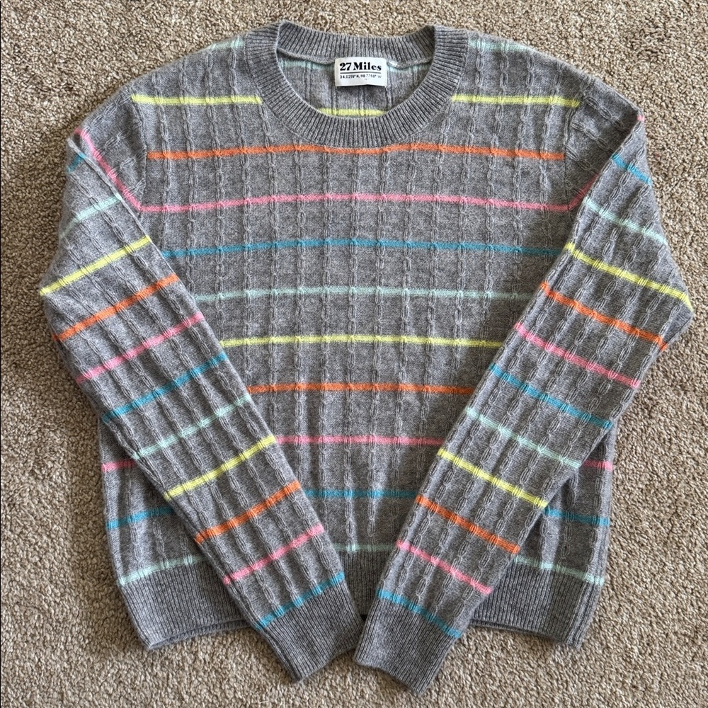 27 Miles 100% Cashmere Striped Sweater Womens M - Picture 9 of 13